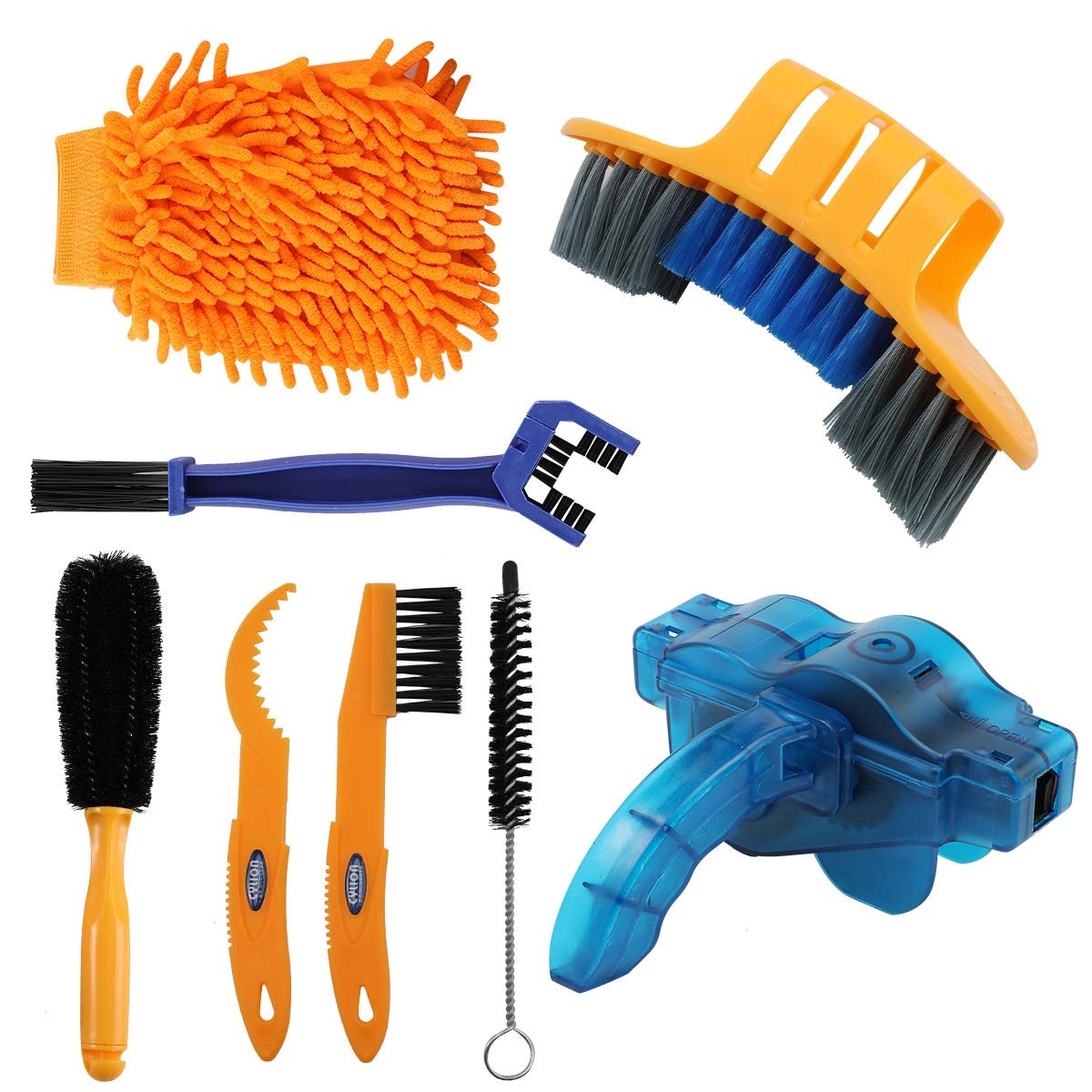 Anndason 8 Pieces Precision Bicycle Cleaning Brush Tool Including Bike Chain Scrubber, Suitable For Mountain, Road, City, Hybrid