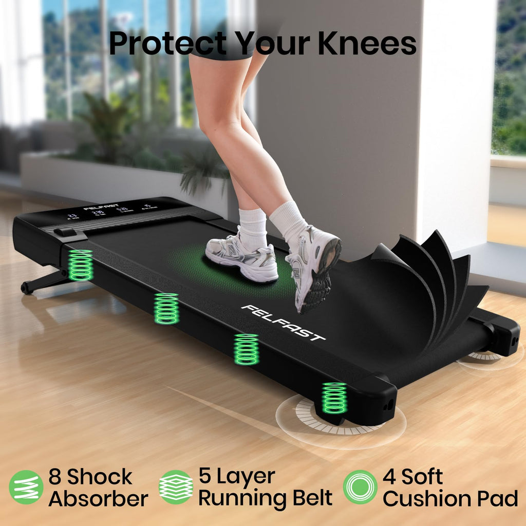 Felfast Walking Pad With 12% 6 Auto Incline, Under Desk Treadmill For Home Office W/Remote Control, 6 Hiit Mode, 265 Lbs Weight