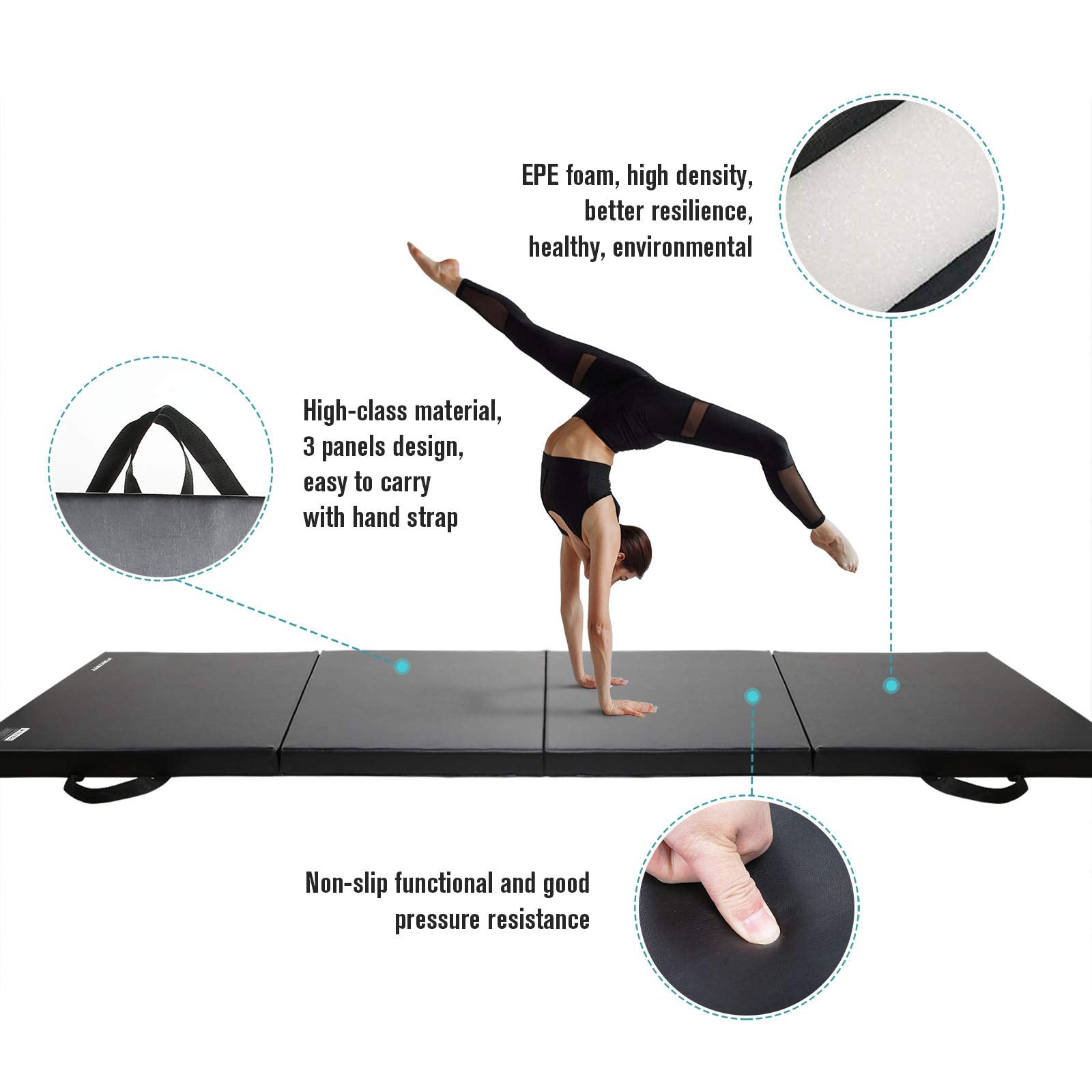 Ritfit Upgraded Folding Exercise Mat, 2 Inch Thick Gymnastics Mat 3X6,4X8,4X10 With Carrying Handles For Yoga, Mma, Stretching,