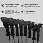 Majek All Hybrid Head Cover Golf Club Black Sleek Tight Fit Headcover Set 3-Pw Acrylic Head Covers 3 4 5 6 7 8 9 Pw Easy To See