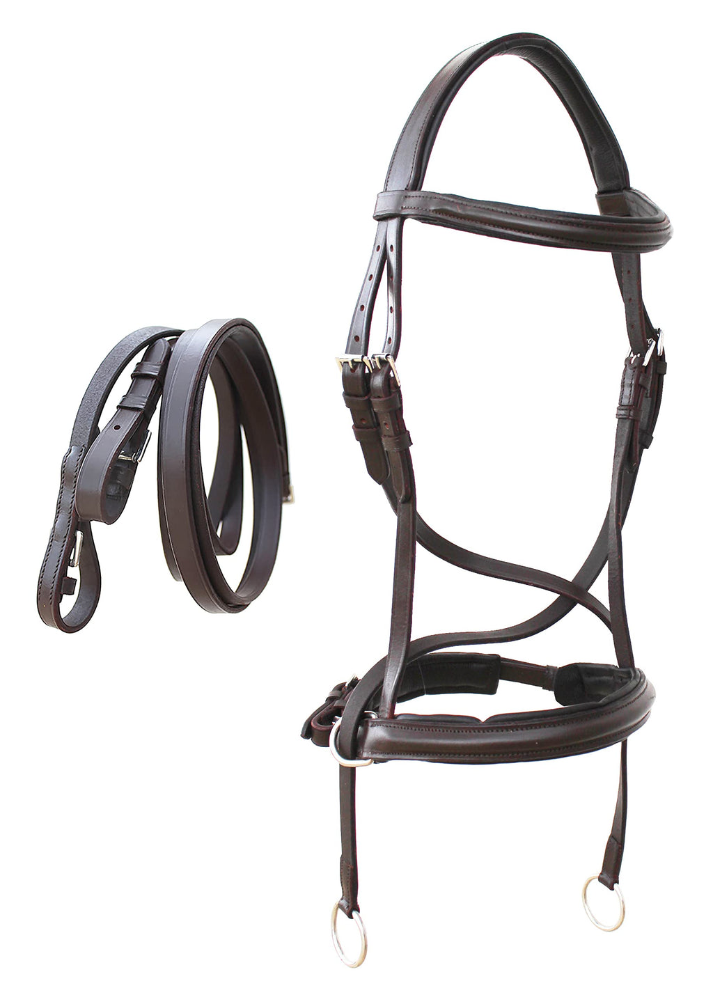 Challenger Horse English Brown Leather Padded Bitless Training Bridle Reins 805Eb08Br