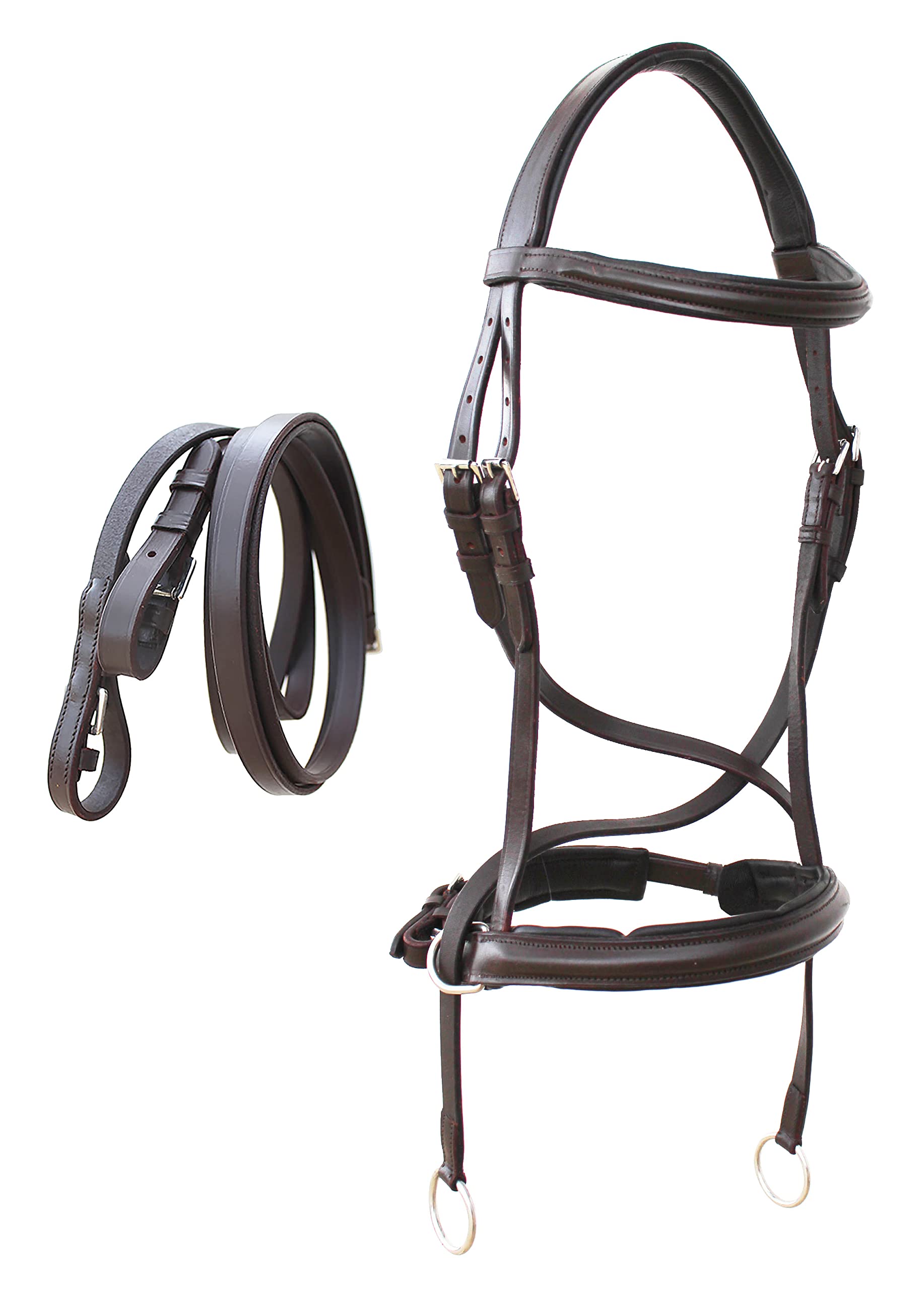 Challenger Horse English Brown Leather Padded Bitless Training Bridle Reins 805Eb08Br