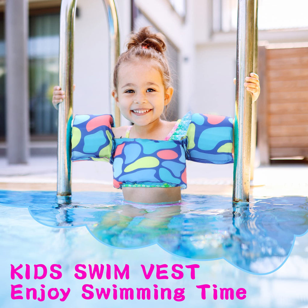 Double Couple Toddler Swim Vest With Sleeves Cartoon Adjustable Strap Swimming Jacket Pool Floaties For Kids 20-50 Pounds Boys A