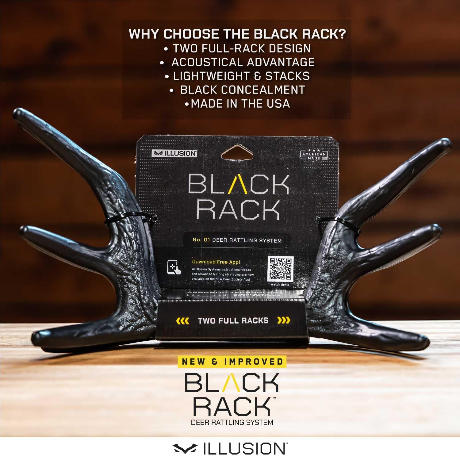 Black Rack Rattling System By Illusion | Rattling Antlers | Rattling Horns | Deer Call | Bone-Core Technology