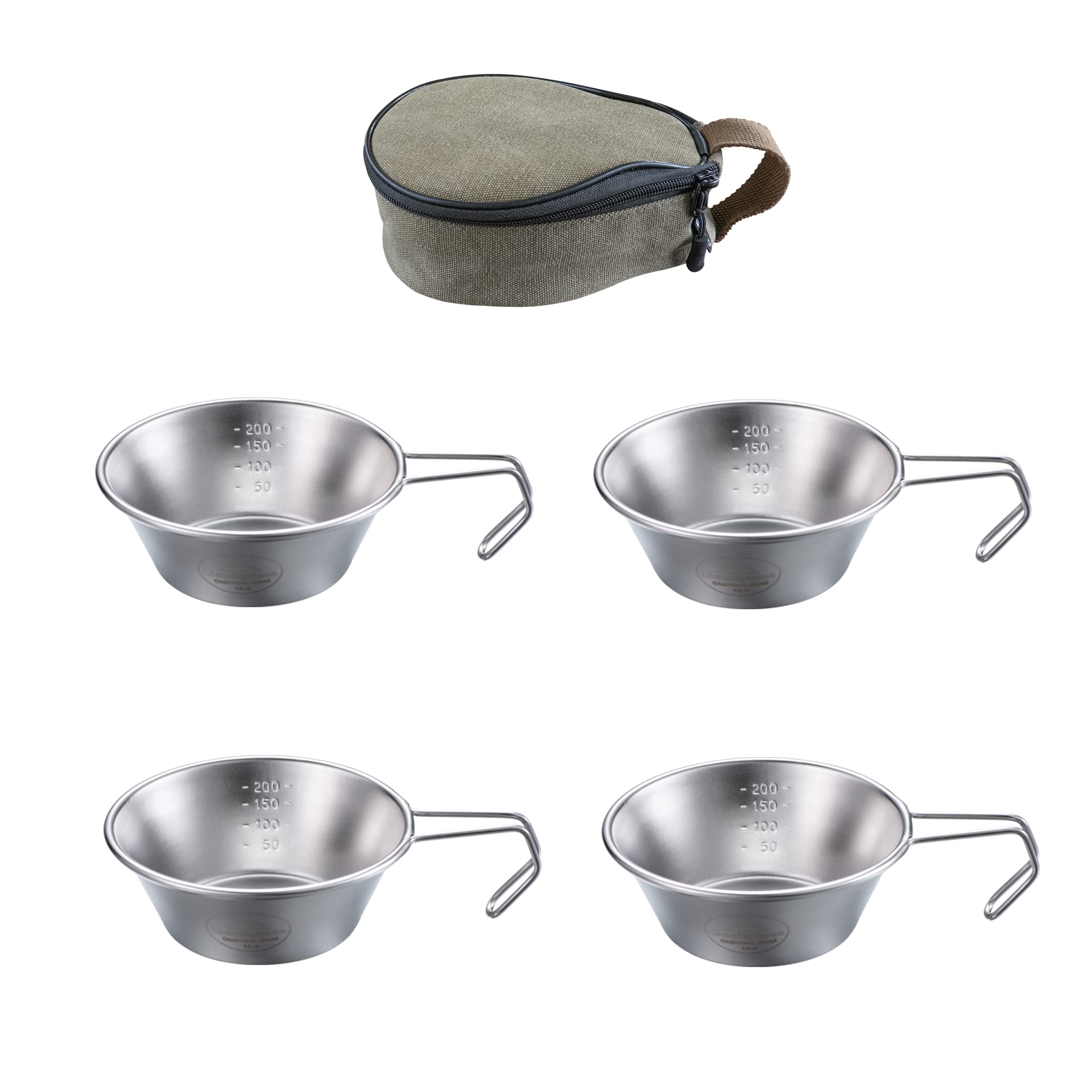 Campingmoon 4Pcs Set Stainless Steel Camping Sierra Cup 310Ml With Storage Case S220-4P+B