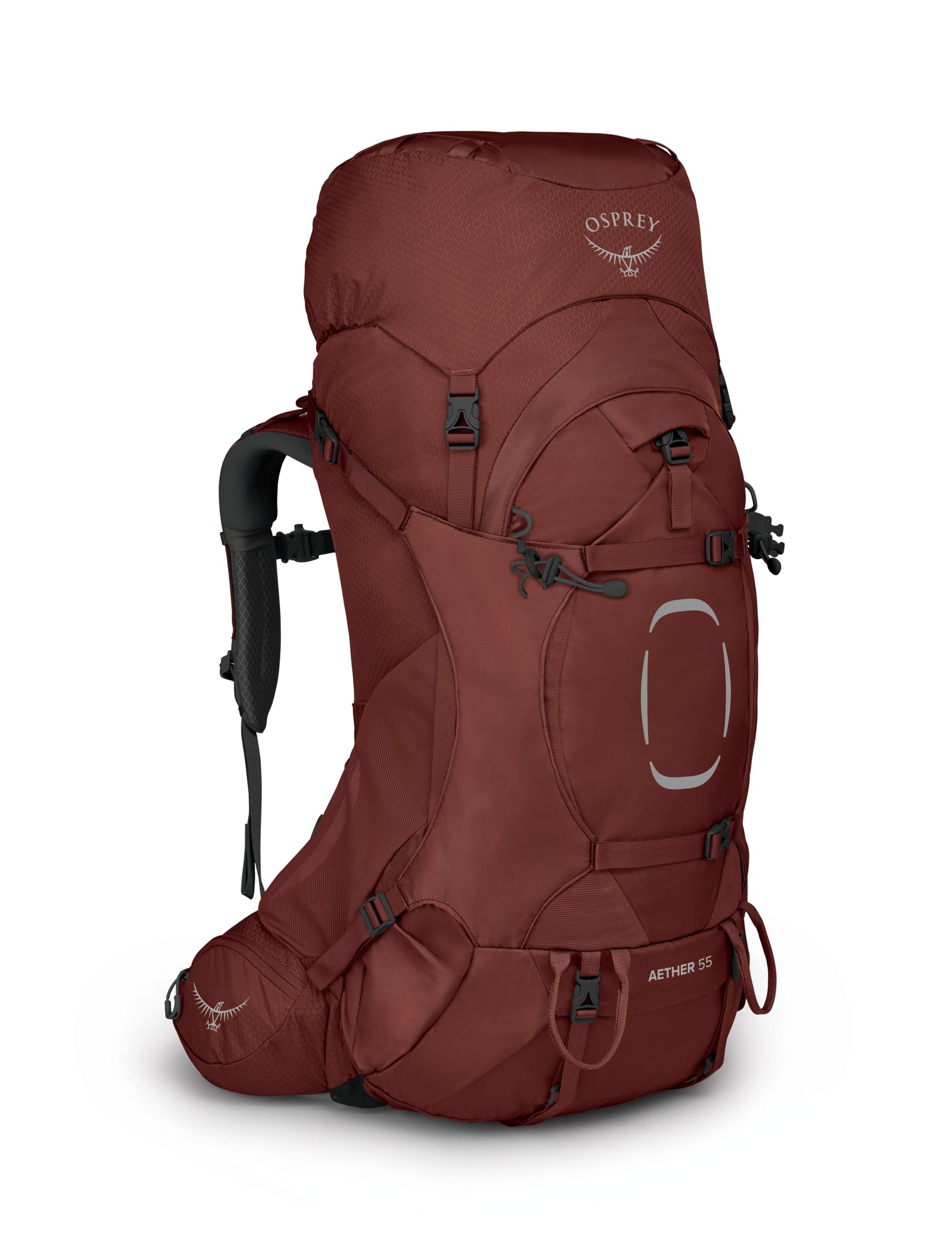 Osprey Aether 55L Mens Backpacking Backpack, Deep Acorn Red, S/M