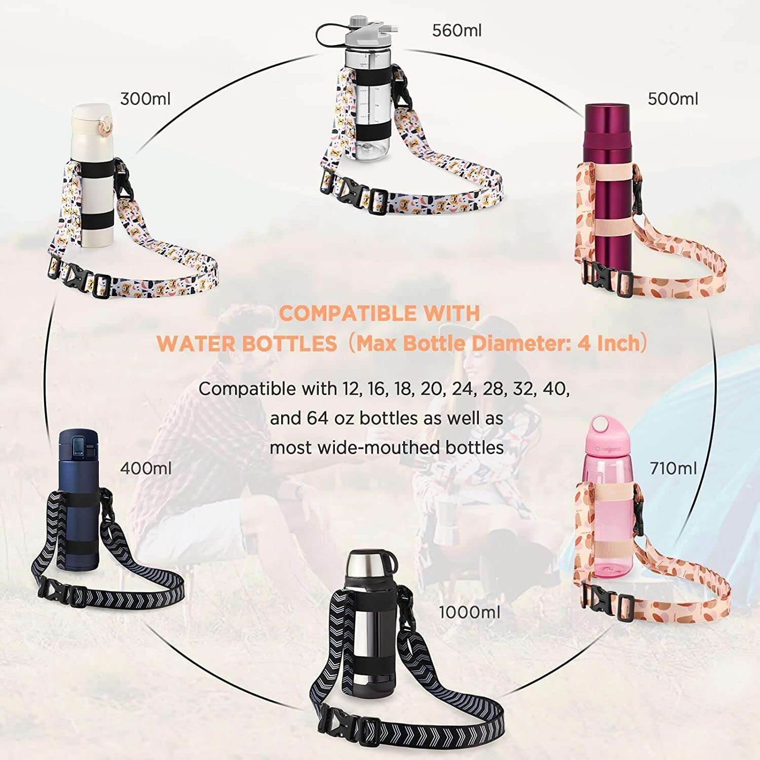 Easyacc Water Bottle Handle Shoulder Strap, For 12Oz - 64 Oz Hydro Flask Wide Mouth Water Bottles And Universal Water Bottles, W