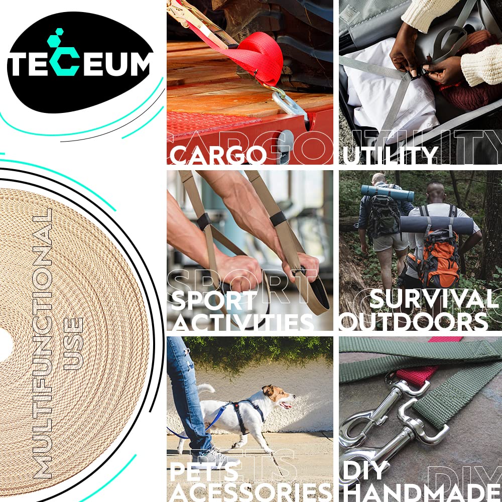 Teceum 1 Inch Webbing - Tan - 25 Yards - 1    Webbing For Climbing Outdoors Indoors Crafting Diy