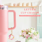 Letter Charm Accessories for Stanley Cup 1 PCS Cute Initial Keychain Handle Charm for Stanley Tumbler for Women Pink Letter D