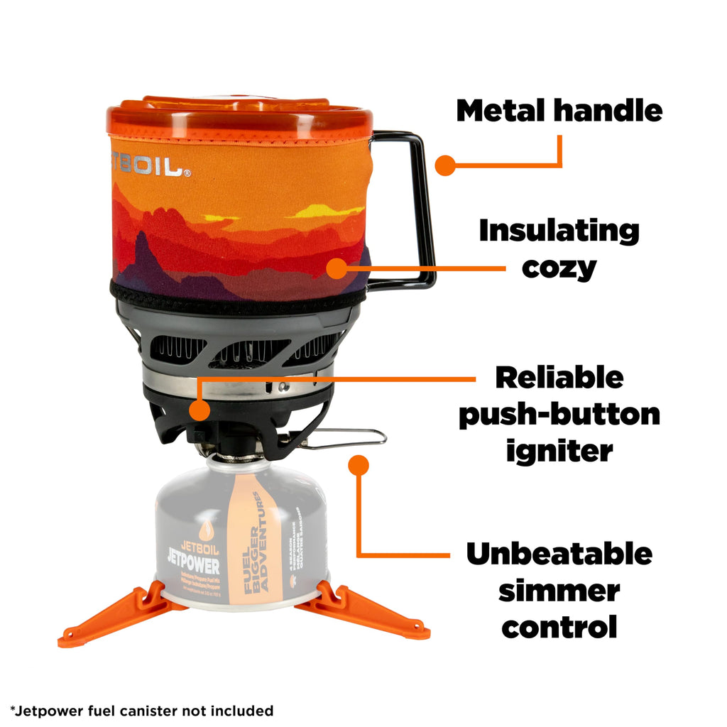 Jetboil Minimo Camping And Backpacking Stove Cooking System With Adjustable Heat Control (Sunset)