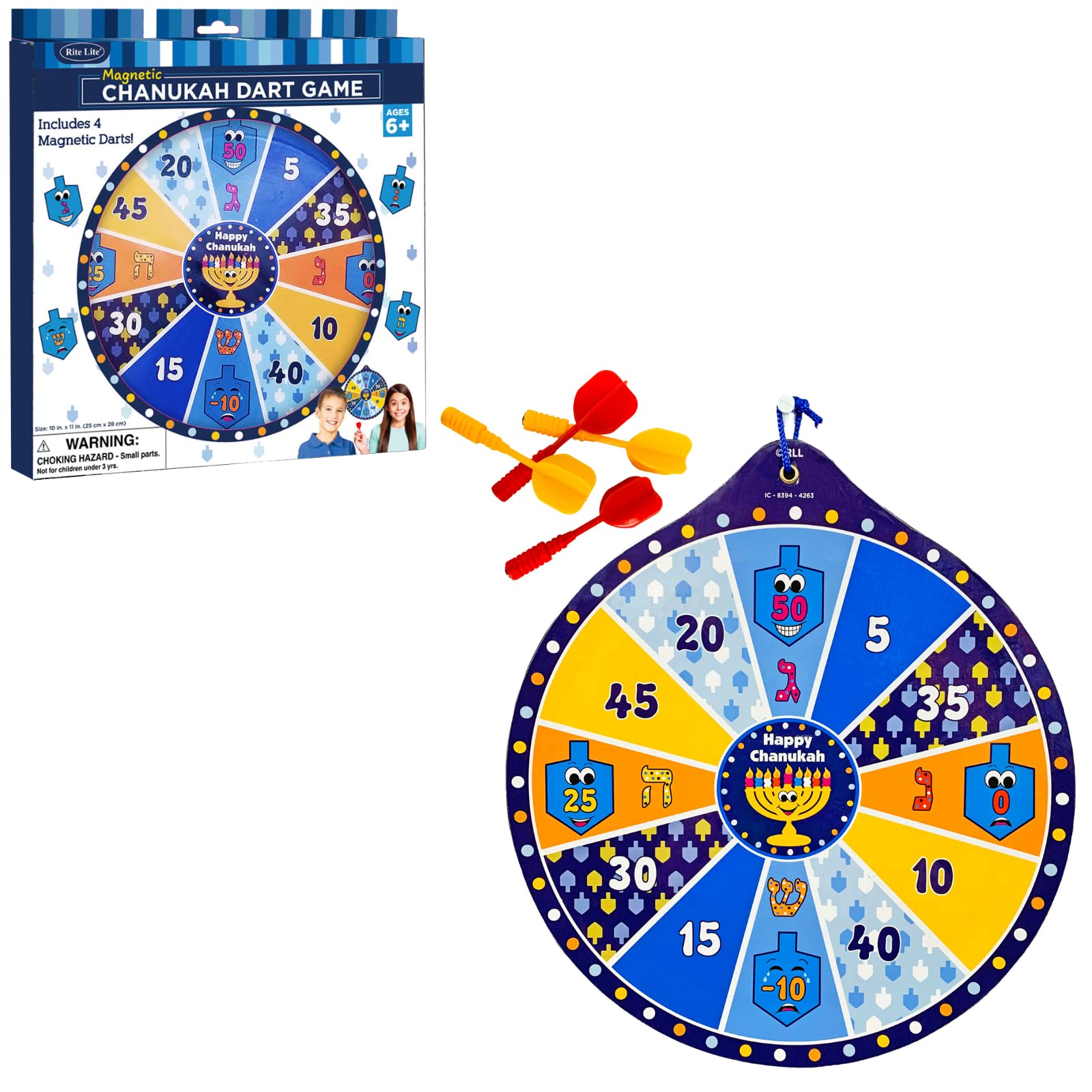 Rite Lite Chanukah Dart Game, 9.75 Inches - Comes With 4 Magnetic Darts - Perfect Chanukah Gift For Friends And Family Hanukkah