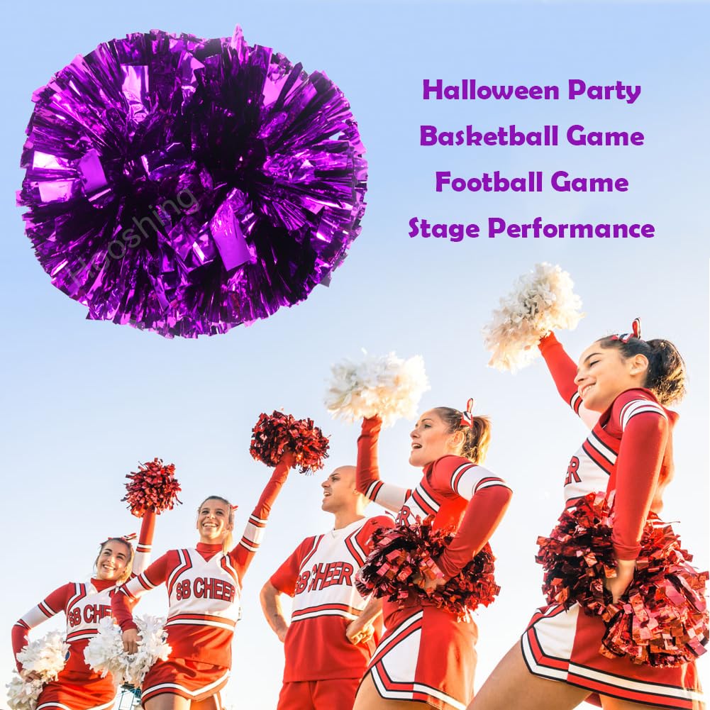 Hooshing 2Pcs Purple Pom Poms Cheerleading With Baton Handle Cheering For Girls Team Spirit Sports Dance Cheering