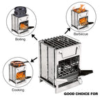 Redcamp Wood Burning Folding Camp Stove Stainless Steel Grill, Portable Collapsible Backpacking Stove Survival Rocket Stove For