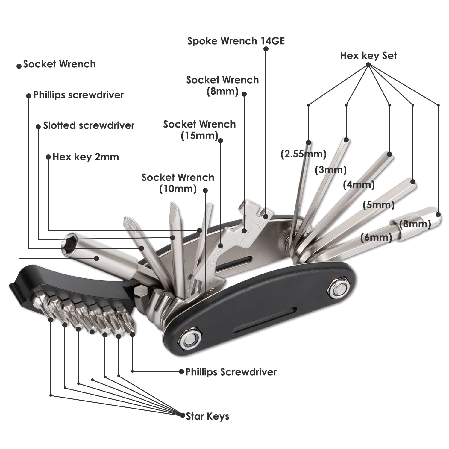Wotow Bike Repair Tool Kit - 21 In 1 Bicycle Multitool With Bone Wrench Portable Mountain Bike Tool Kit Riding Emergency Mainten