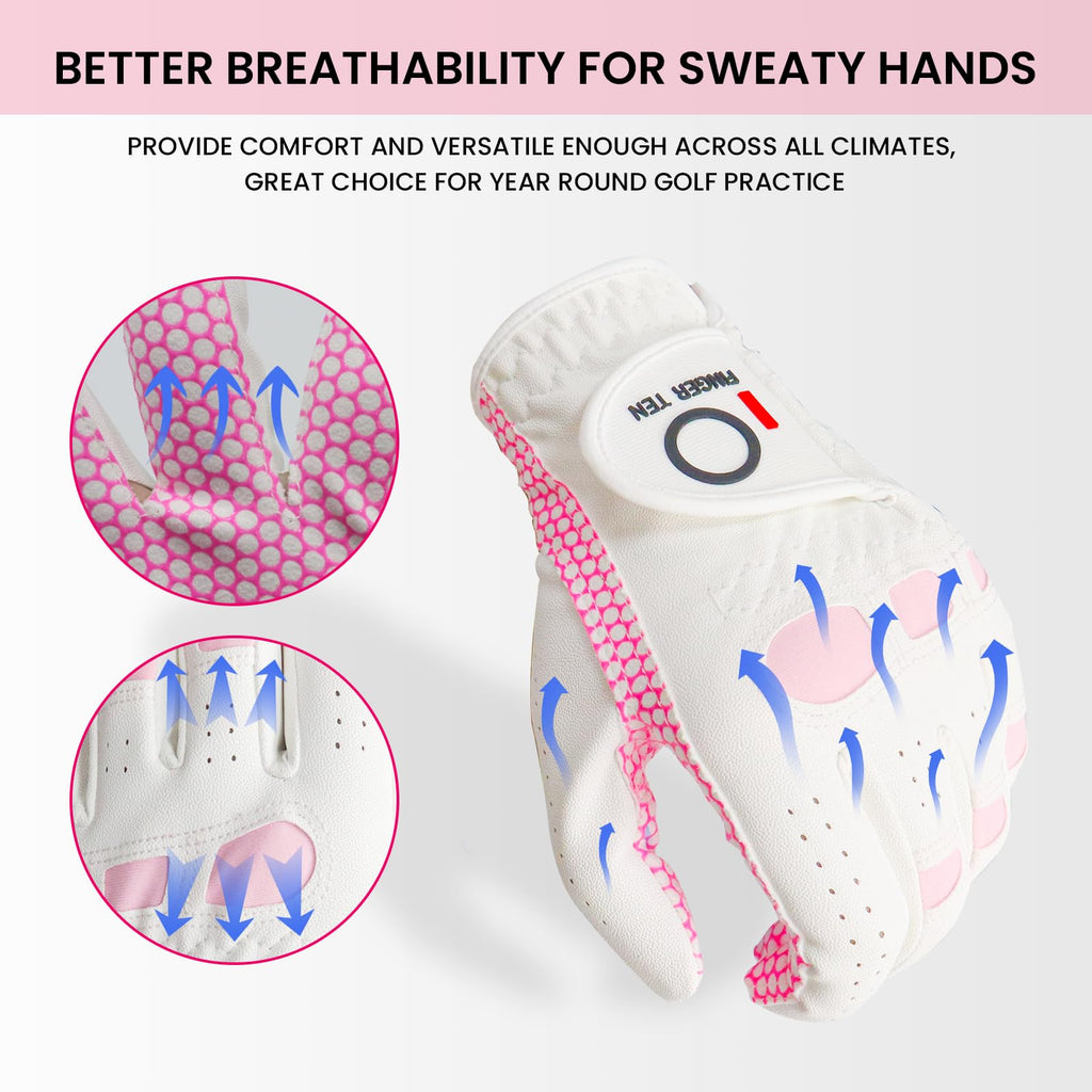 Amy Sport Womens Golf Glove Pair Both Hands Golf Gloves Women Right Handed Golfer Left Hand Ladies Rain Grip All Weather Pink Si