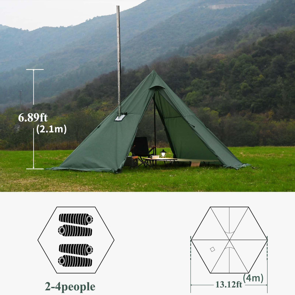 Hot Tent With Stove Jack And Snow Skirt,6.89Ft Standing Room,2~4 Person, Tipi Tent For Family Hiking,Fishing,Hunting,Backpacking