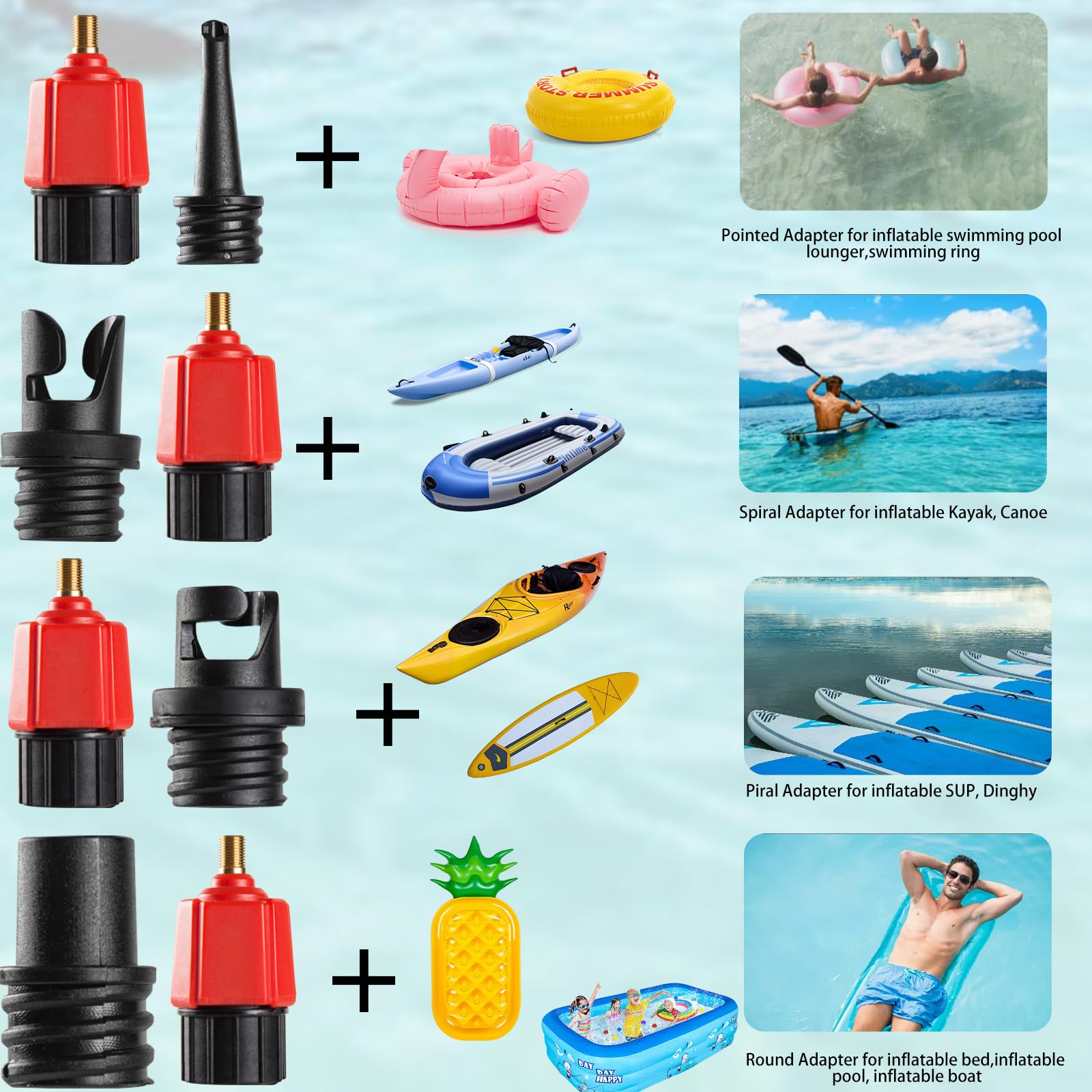 Canipha Inflatable Sup Pump Adaptor, Paddle Board Sup Valve Adapter With 9 Standard Conventional Air Pump Nozzles For Inflatable
