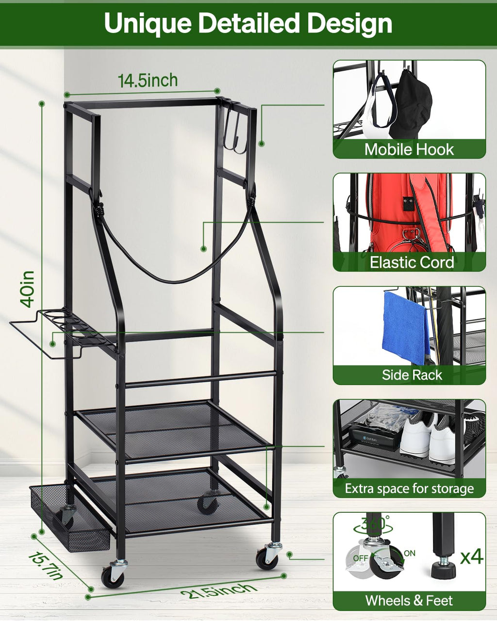 Fhxzh Golf Bags Storage Garage Organizer Golf Bag Stand Fit Single Golf Bags, Golf Clubs, And Golf Equipment Accessories, Golf B