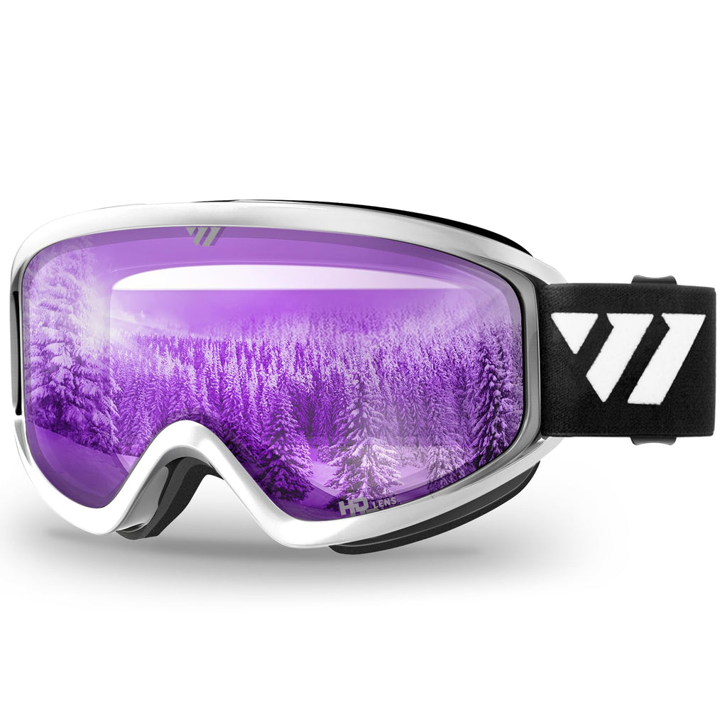 Wiston Ski Goggles - Otg Snow/Snowboard Goggles For Men, Women & Youth - 100% Uv Protection (White Frame/Pink Purple Lens)