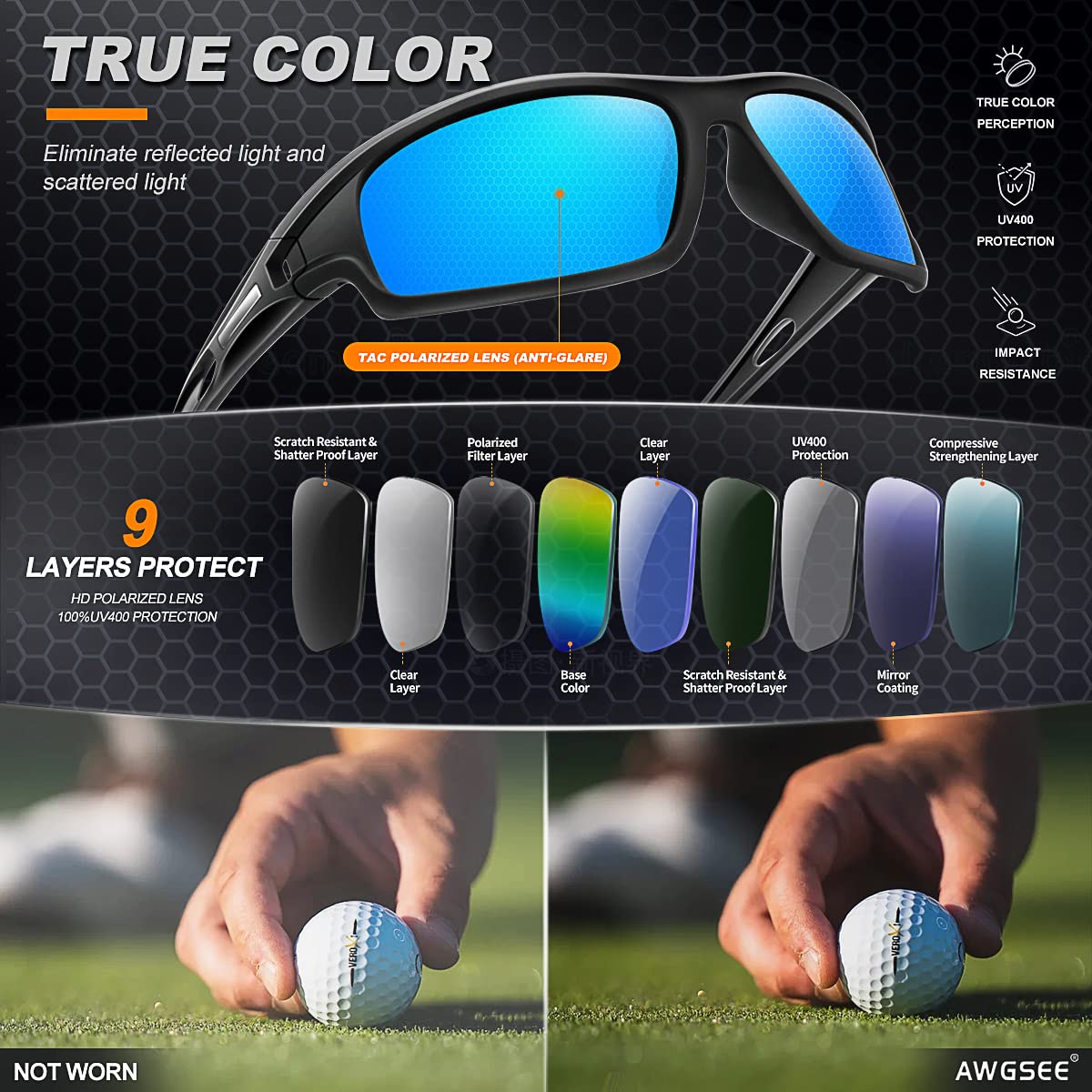 Awgsee Polarized Sports Sunglasses For Men 100% Uv Protection Wrap Around Unbreakable Sun Glasses For Fishing Driving