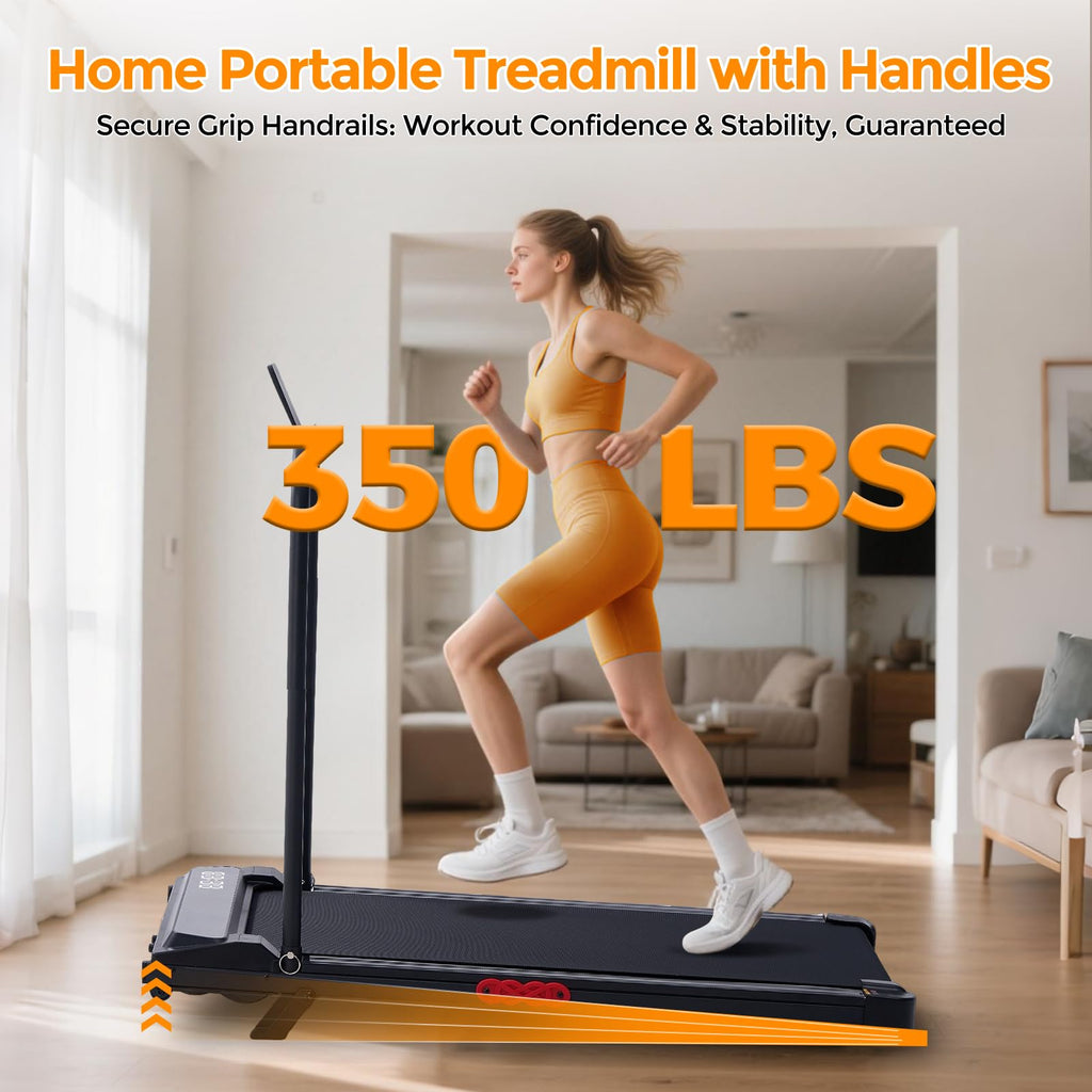 Folding Foldable Walking Pad Treadmill with Handle Bar and Incline, 3.0HP Portable Electric Treadmills with Handles for Home Sma