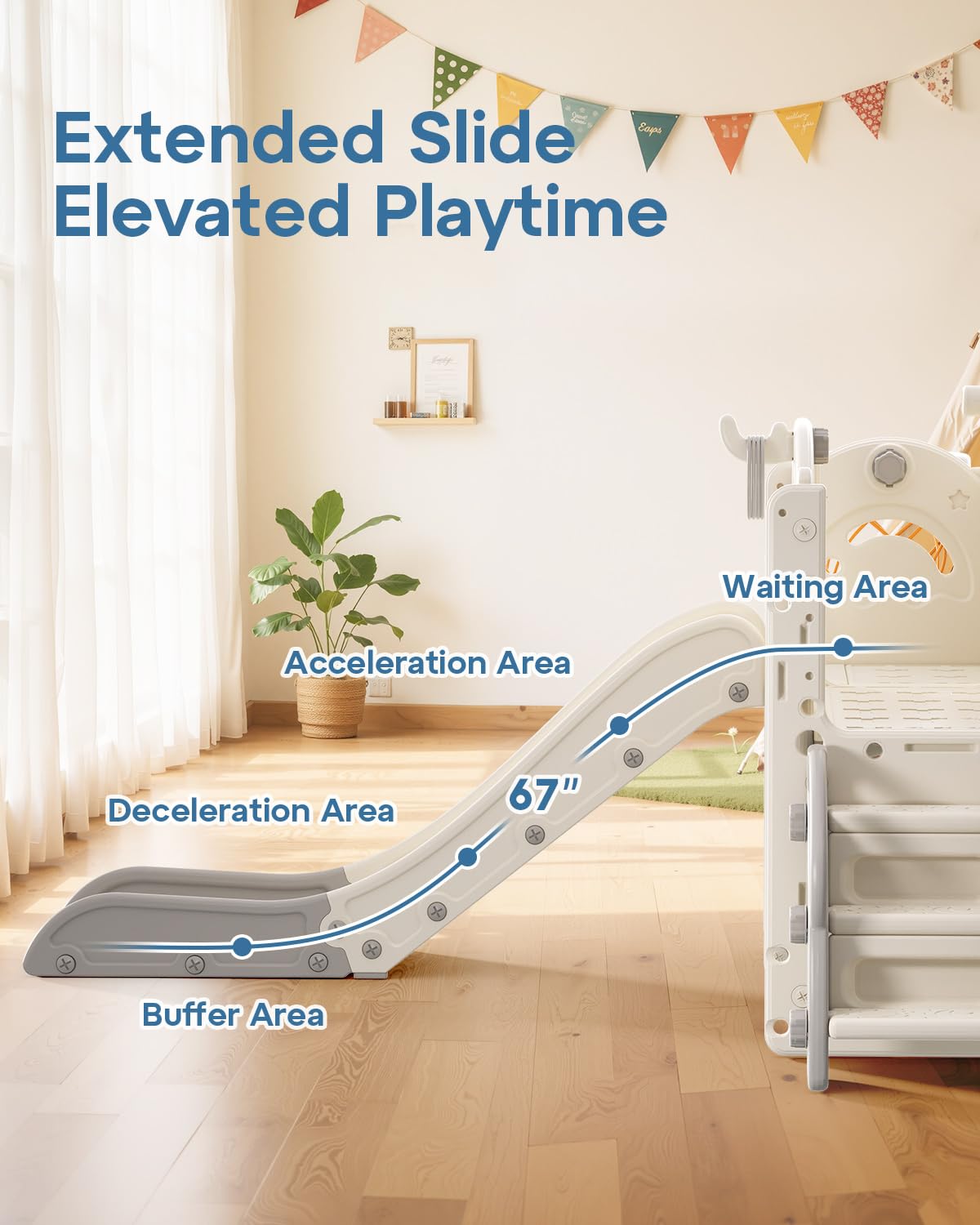 BIERUM Toddler Slide Set, 13 in 1 Kids Indoor Slide for Toddler 1-3, Indoor Outdoor Toddler Slide Playset with Basketball Hoop,