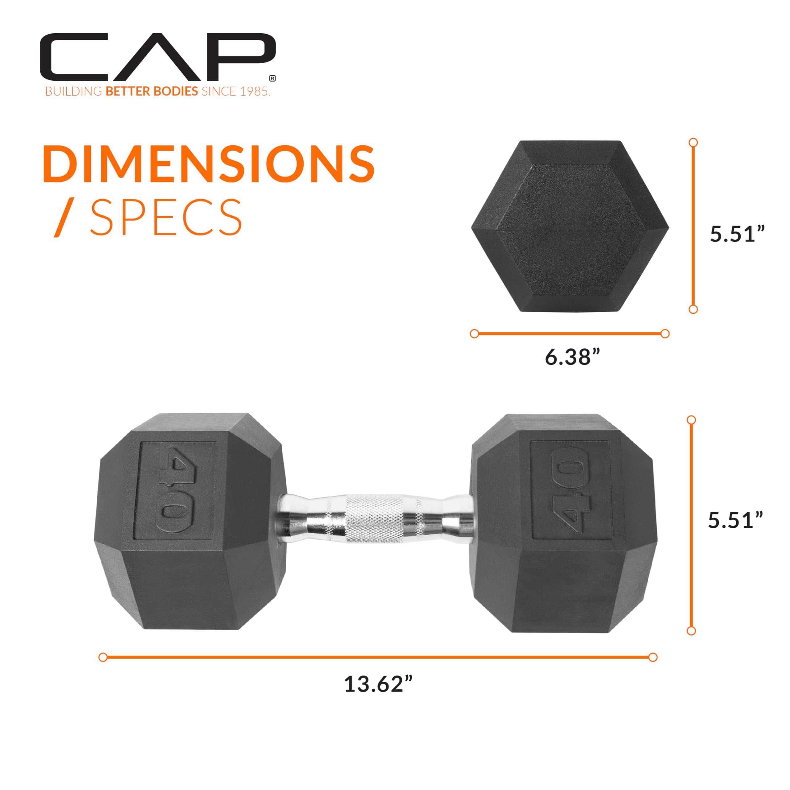 Cap Barbell 40 Lb Coated Hex Dumbbell Weight, New Edition