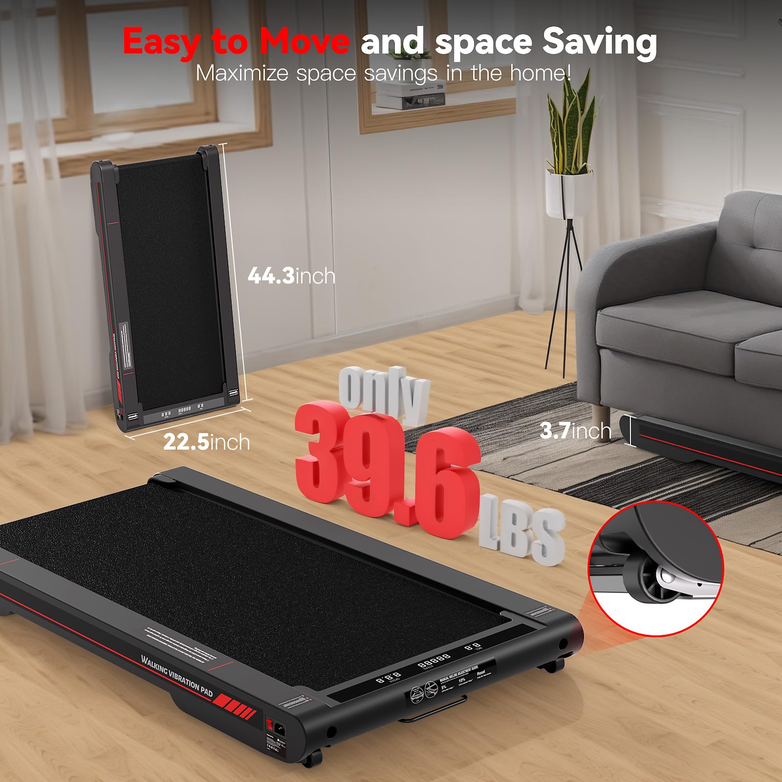 Sperax Walking Vibration Pad with Manual Incline,4-in-1 Under Desk Treadmill with APP Vibration Machine, Suitable for Home and O
