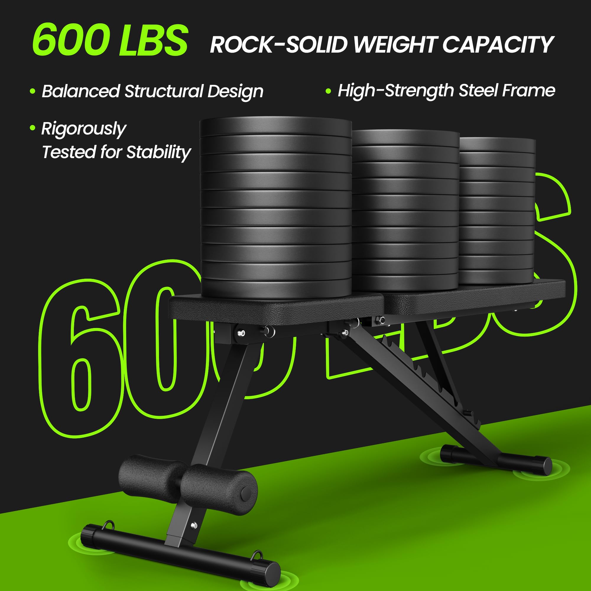 Adjustable Weight Bench for Home Gym, Foldable Workout Bench for Full Body Fitness Dumbbell Exercise, 600LBS Incline Decline Fla