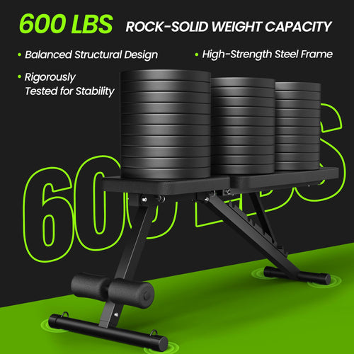 Adjustable Weight Bench for Home Gym, Foldable Workout Bench for Full Body Fitness Dumbbell Exercise, 600LBS Incline Decline Fla