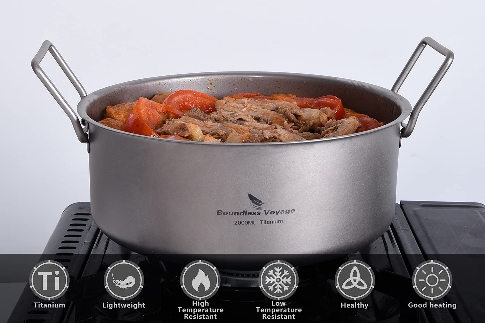 Boundless Voyage Outdoor Camping Titanium Pot 2L Stockpot With Lid Folding Handle Hiking Picnic Portable Big Capacity Soup Pot H