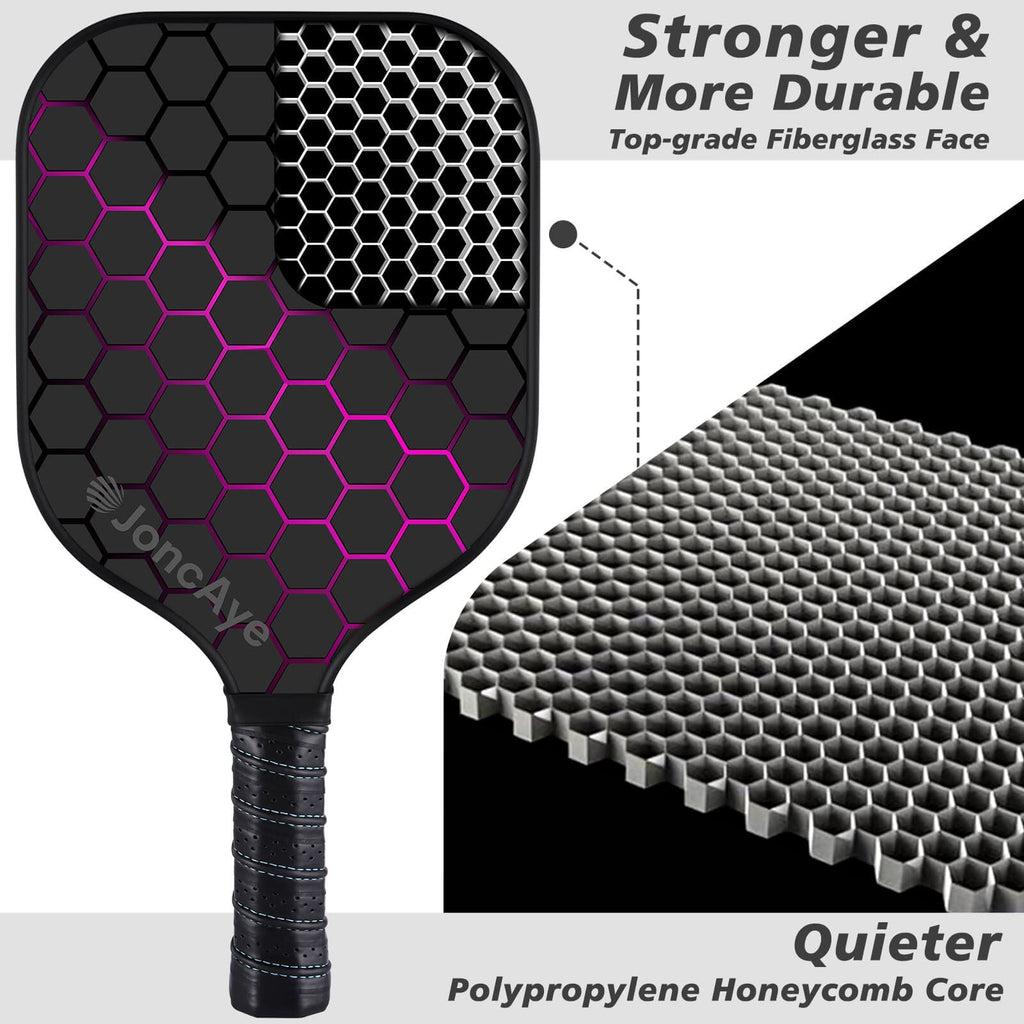 Joncaye Pickle-Ball-Paddle Set Of 2 With Outdoor Indoor Balls, Paddle Bag, Ball Bag | Fiberglass Pickleball Rackets For Adults W