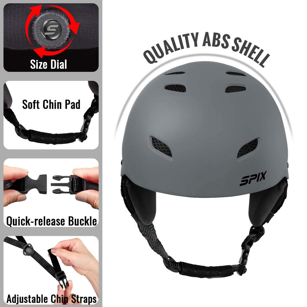 Spix Ski Helmet Snowboard Helmet - Astm Safety Standard Size Adjustable For Adults Youth Men And Women (S, Gray)