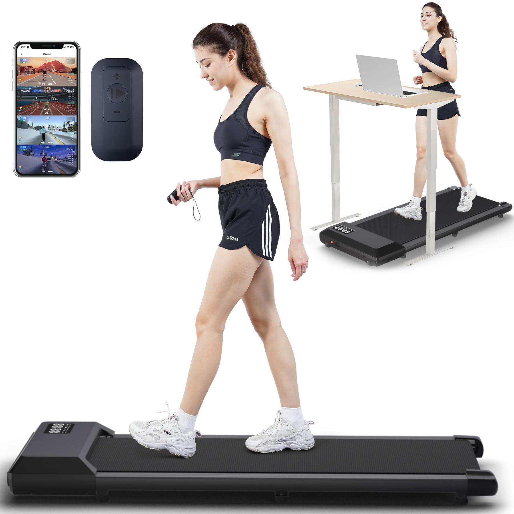 Deerrun Walking Pad, 2024 Upgrade Smart Under Desk Treadmill, Led Display & App/Remote Control, Treadmills For Home, Low Noise K
