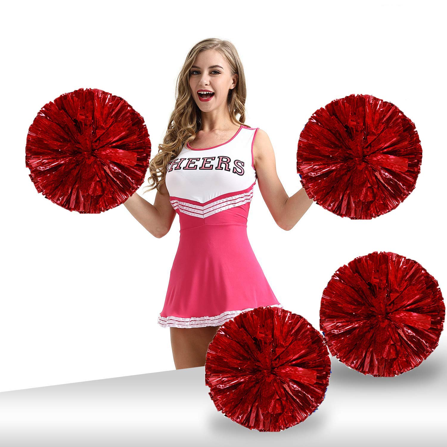 Pack Of 4 Cheerleading Pom Poms 12 Inch 80G Foil Plastic Metallic Cheerleader Pom Poms For Cheer Sport Kids Adults Team Spirit C