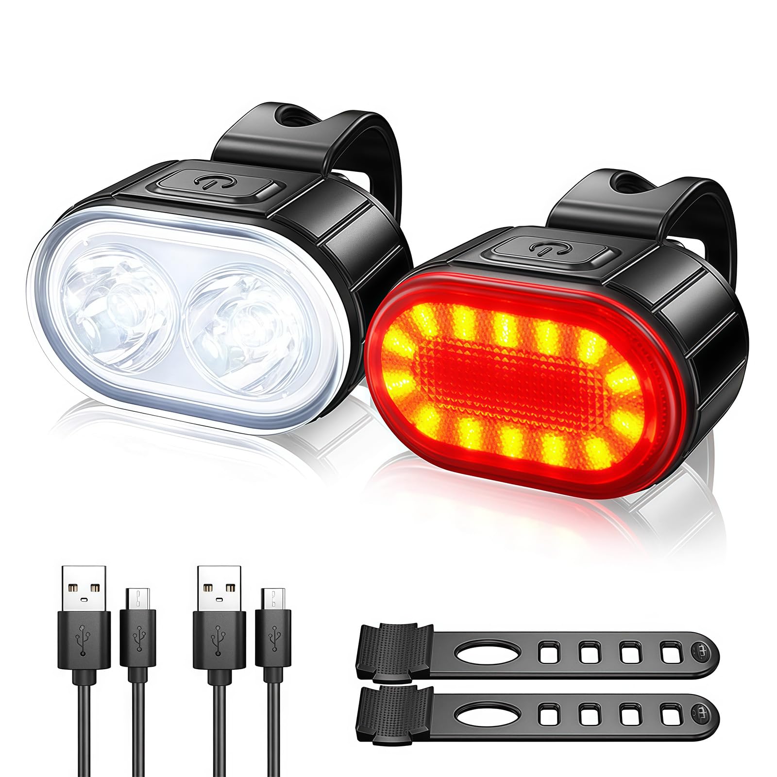 Bike Light Set for Night Riding, USB Rechargeable Bicycle Lights Front and Back for Cycling Safety, IPX4 Waterproof, Easy to Ins