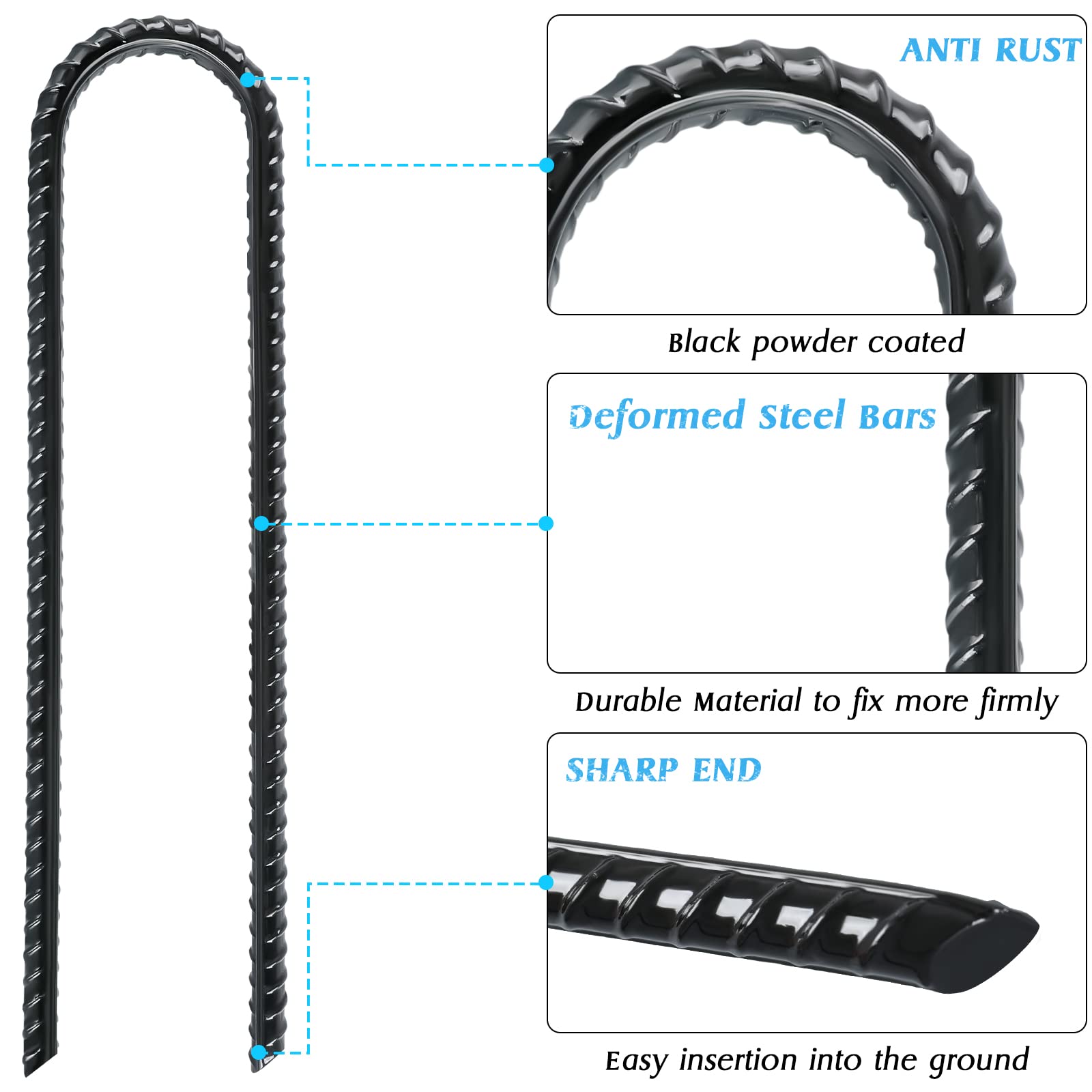 Gtongoko Trampolines Wind Stakes 12 Pack 12 Inch, Heavy Duty U Shaped Rebar Stake Ground Anchors Galvanized Steel Safety Trampol