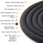 X Xben Rock Climbing Rope, Static Uiaa Mountain Climb Ropes, 10.5Mm 64Ft Black Mountaineering Climbing Gear For Rescue, Hiking,