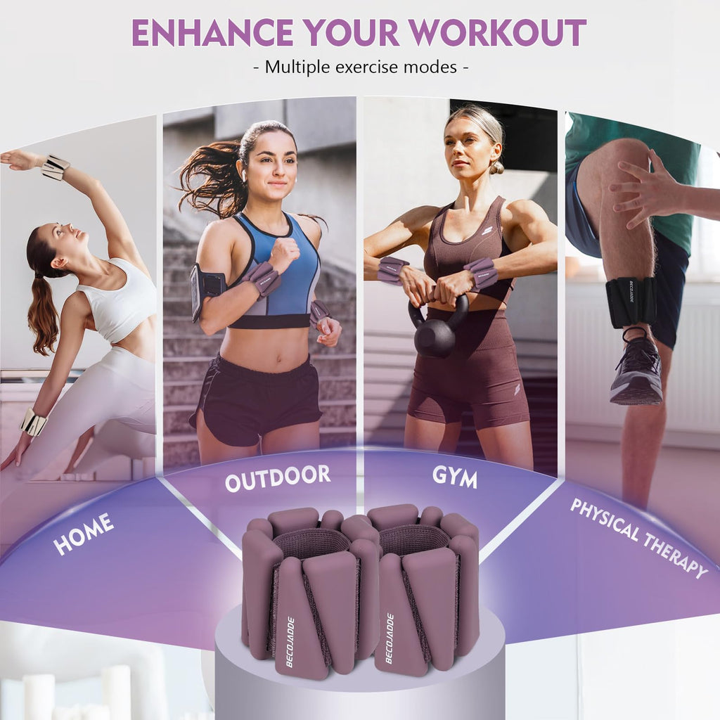 BECOJADDE Ankle Weights Set of 2 (2 lb Each) Adjustable Wrist Weights for Women Men Wearable Arm Leg Weight for Pilates, Running