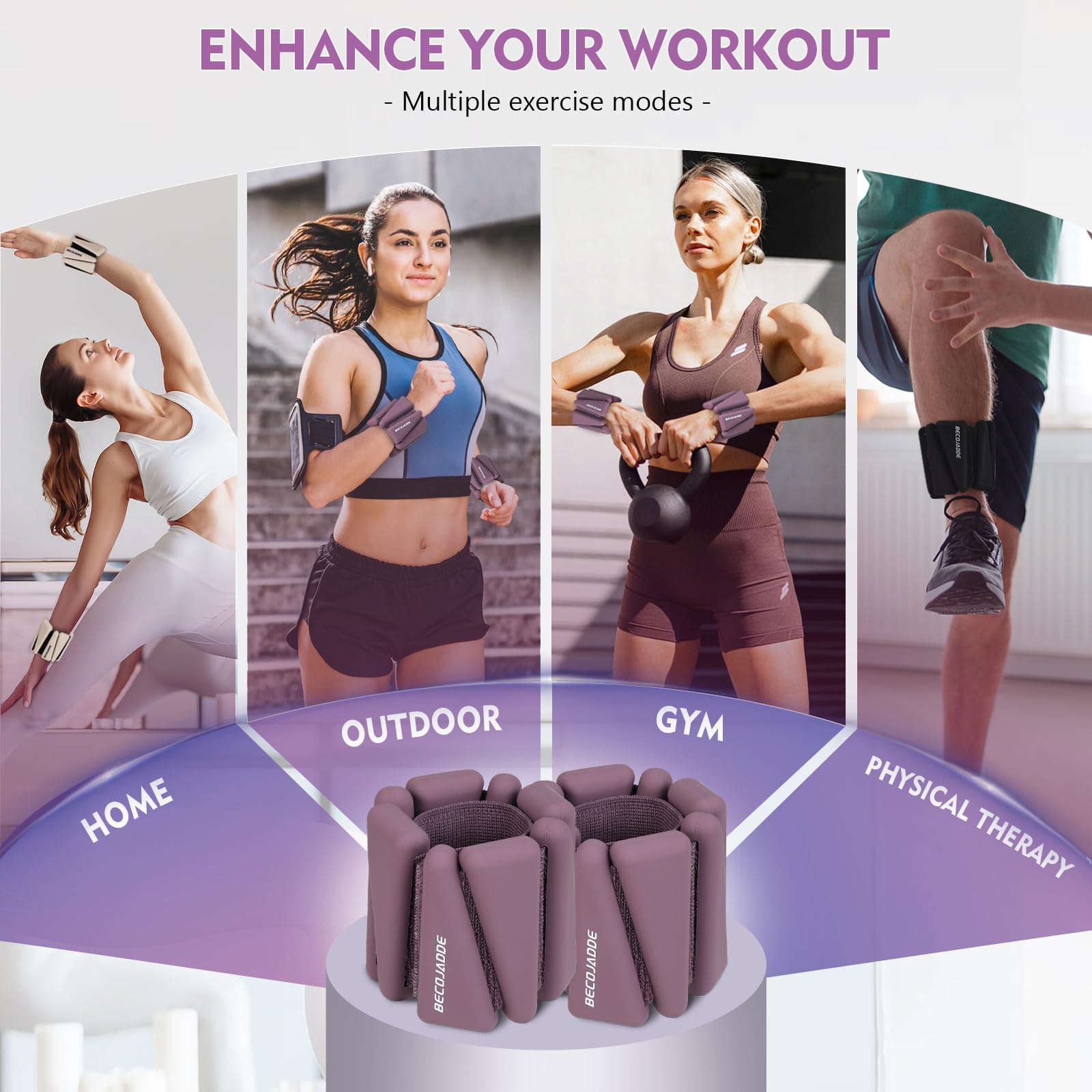 BECOJADDE Ankle Weights Set of 2 (2 lb Each) Adjustable Wrist Weights for Women Men Wearable Arm Leg Weight for Pilates, Running