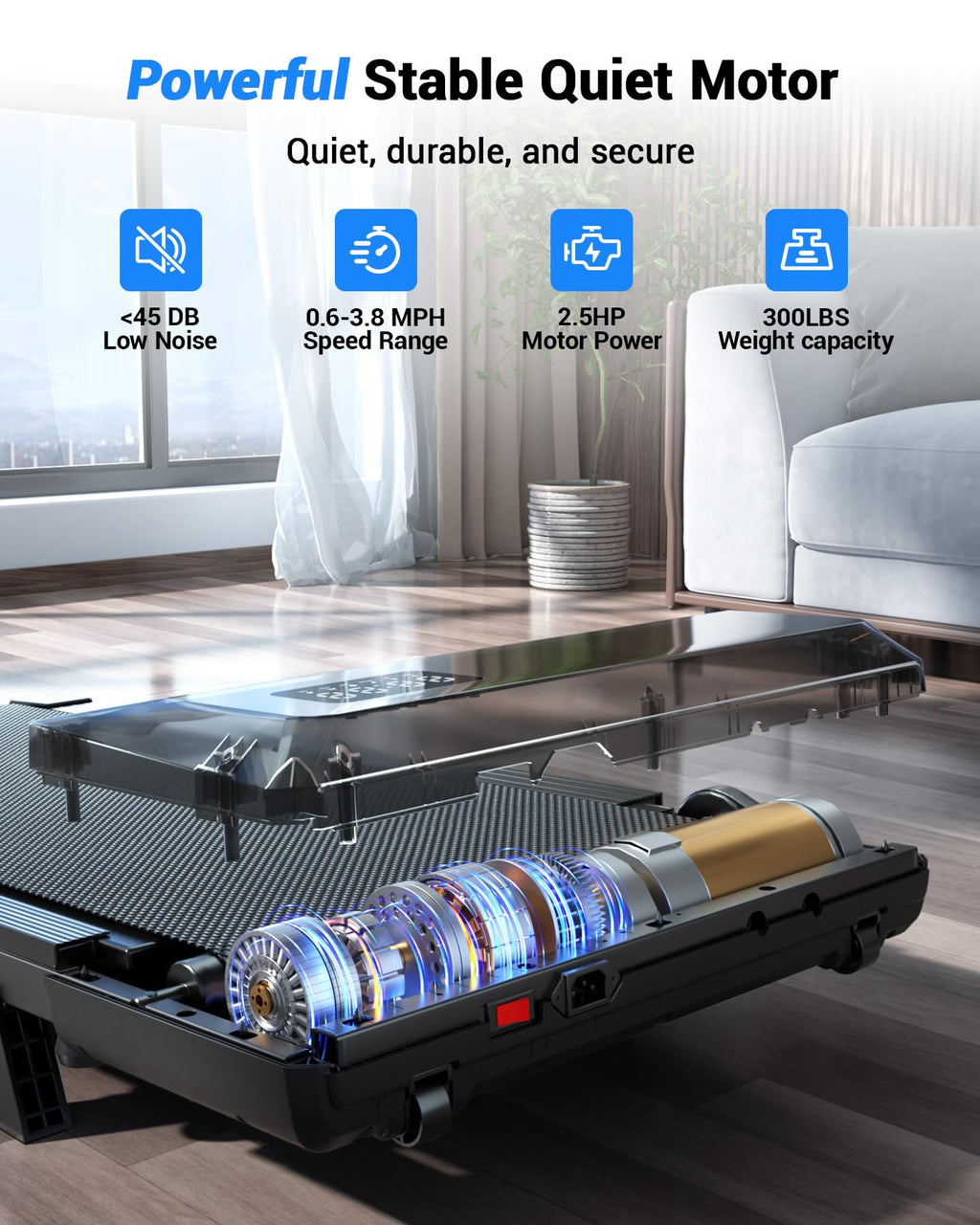 Deerrun Walking Pad 2 In 1 Under Desk Treadmill, 2.5Hp Low Noise Walking Pad Running Jogging Machine With Remote Control For Hom
