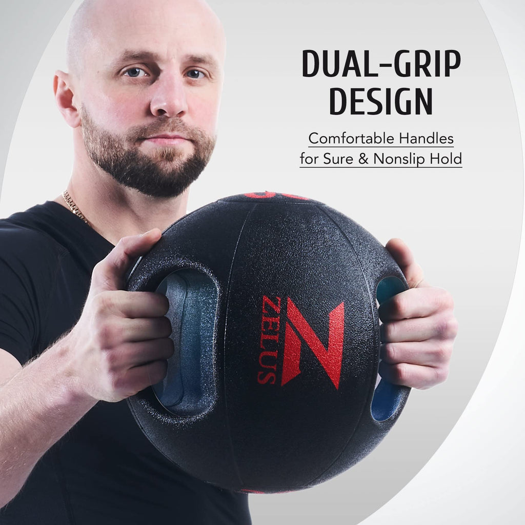 Zelus Medicine Ball With Dual Grip 10/20 Lbs Exercise Ball Weight Ball With Handles Textured Grip Exercise Ball Strength Trainin