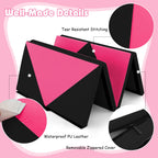 Goplus Folding Gymnastics Mat, 8 X 4 X 2'' Tumbling Mat With Hook And Loop Fasteners, Pu Leather, Carrying Handles For Home Gym