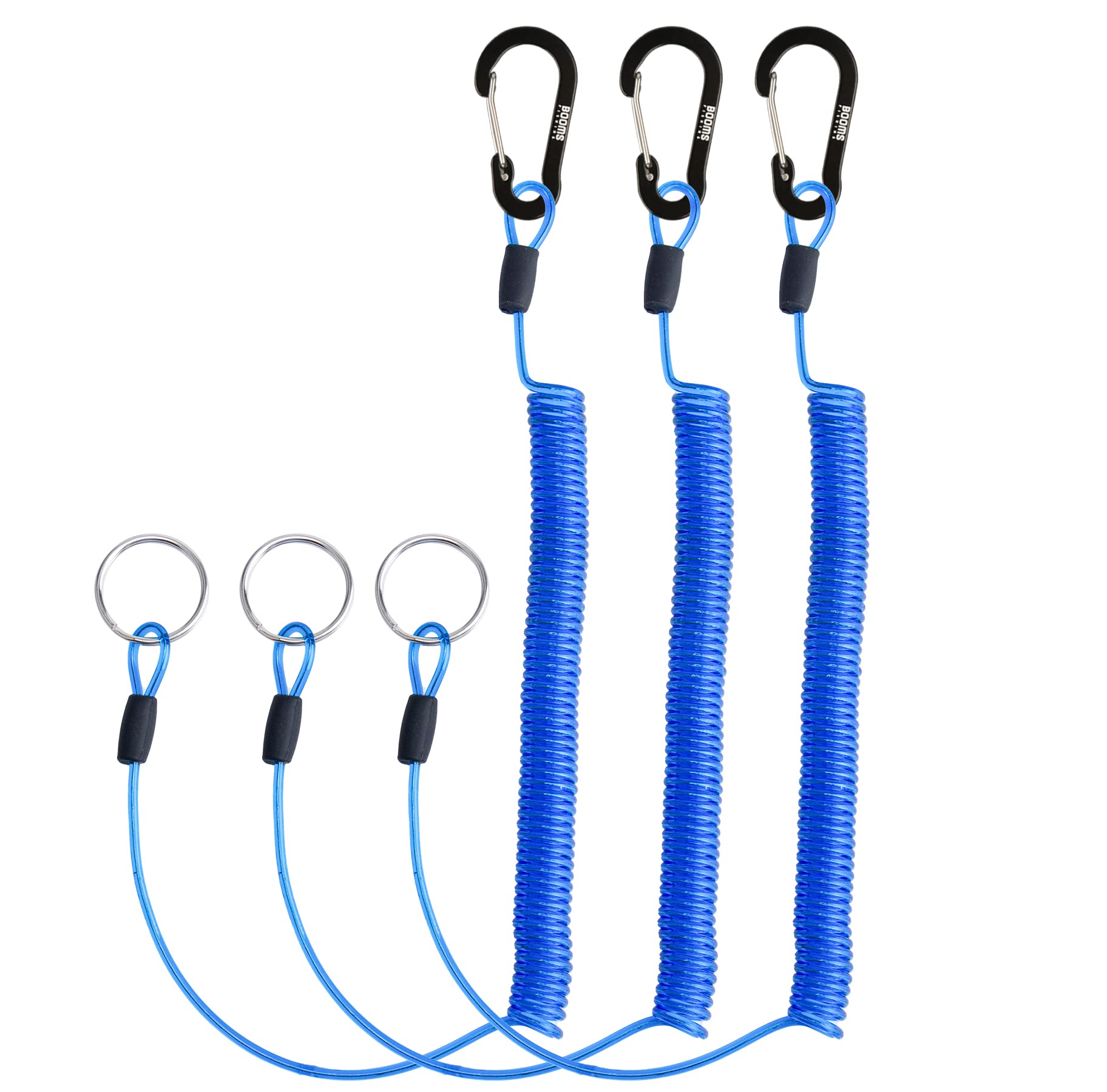Booms Fishing T01 Coiled Lanyards 3 Packs 79 Blue, Retractable Lanyard Saltwater, Safety Gear Tether For Tools, Rods, Pliers And