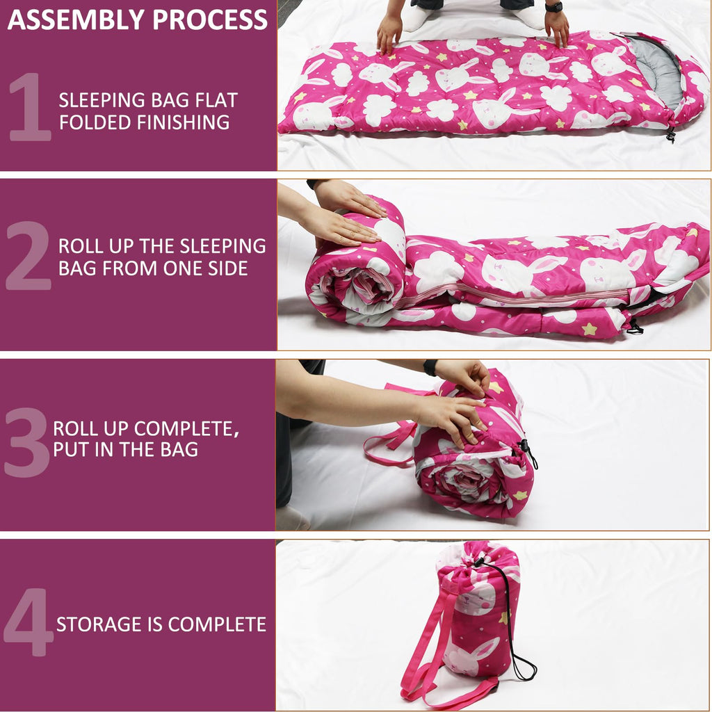 Kids Sleeping Bags - Camping Sleeping Bags With Carry Bag - Compact Sleeping Bag For Hiking, Backpacking 3 Season Warm & Cool We