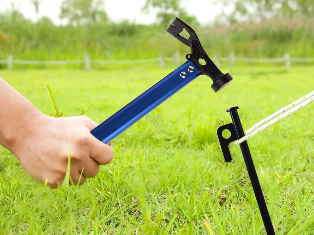 Carbon Steel Aluminum Camping Hammer, 12 Small Lightweight Three-In-One Functional Tent Stake Hammer For Hiking Kit Blue