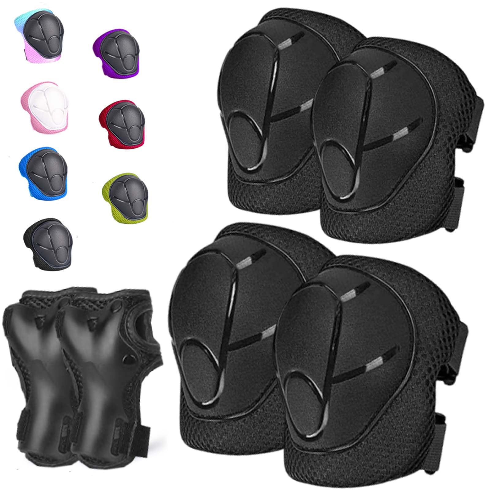 HocIece Kids/Youth Knee Pads for Kids 3-14Years Boys Girls 6 in 1 Kids Protective Gear Set Adjustable Knee Pads, Elbow Pads, for