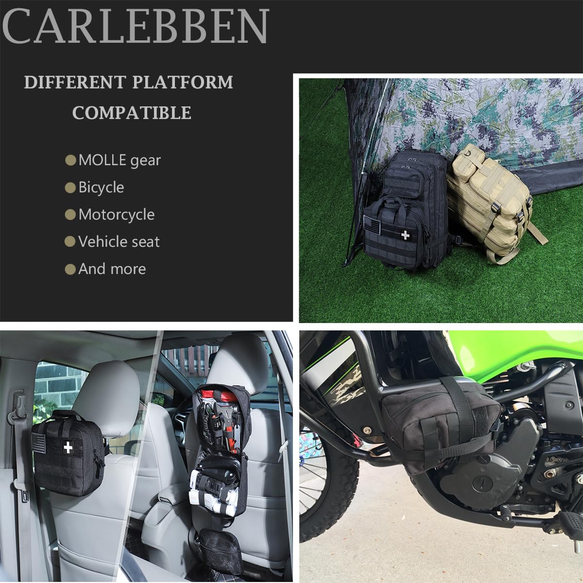 Carlebben Rip-Away Emt Pouch Molle Pouch Ifak Pouch Medical First Aid Kit Utility Pouch 1000D Nylon (With Medical Supplies)
