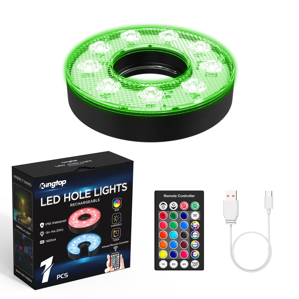 Kingtop Rechargeable Led Golf Hole Light - Waterproof, Focused Illumination Lens, Remote-Controller, Perfect For Backyard Night