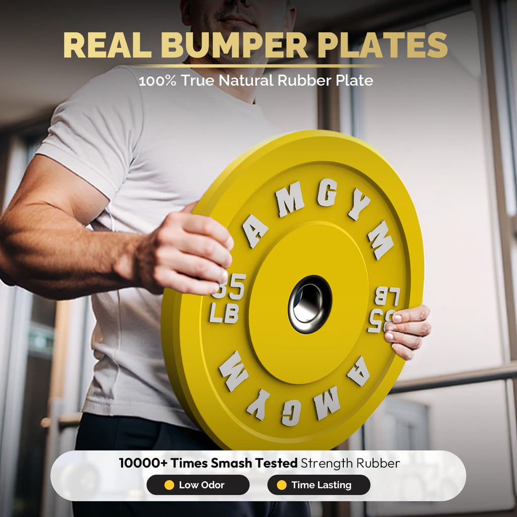 Amgym Color Olympic Bumper Plate, Weights Plates, Bumper Weight Plate, Steel Insert, Strength Training(250Lb Set)